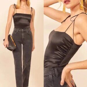 REFORMATION 100% Silk Lucrezia Tie Strap Top black sz 4